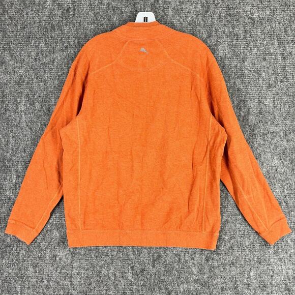 Tommy Bahama Sweater Mens Large Orange Reversible Heavyweight Quarter Zip Ribbed - Picture 3 of 11